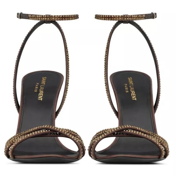 Saint Laurent Ava Sandals in Crepe Satin with Rhinestones in Brown EU 36 1390$ - Picture 6 of 14